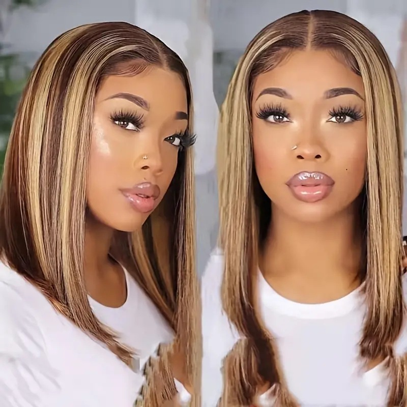 Peruca Bob de comprimento médio com renda frontal, feita de cabelo sintético, ideal para exportação e com grande procura._voghion.com