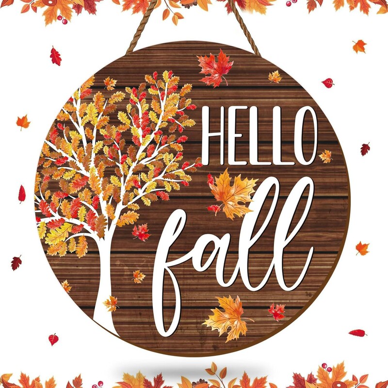 Wooden Autumn Thanksgiving Halloween Maple Tree Witch Ghost Front Door Sign Outdoor Home Porch Hanging Decoration Wooden