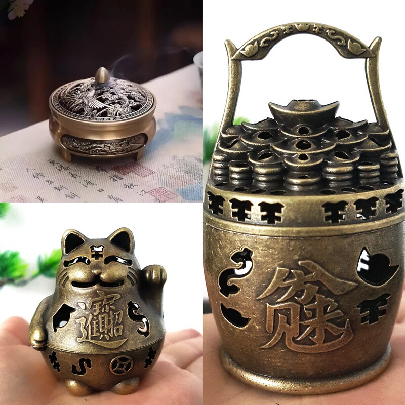 中国風創作三星堆香炉、塔香、円錐香、香炉工芸品、線香、香立て、金属製円盤香炉飾り|undefined