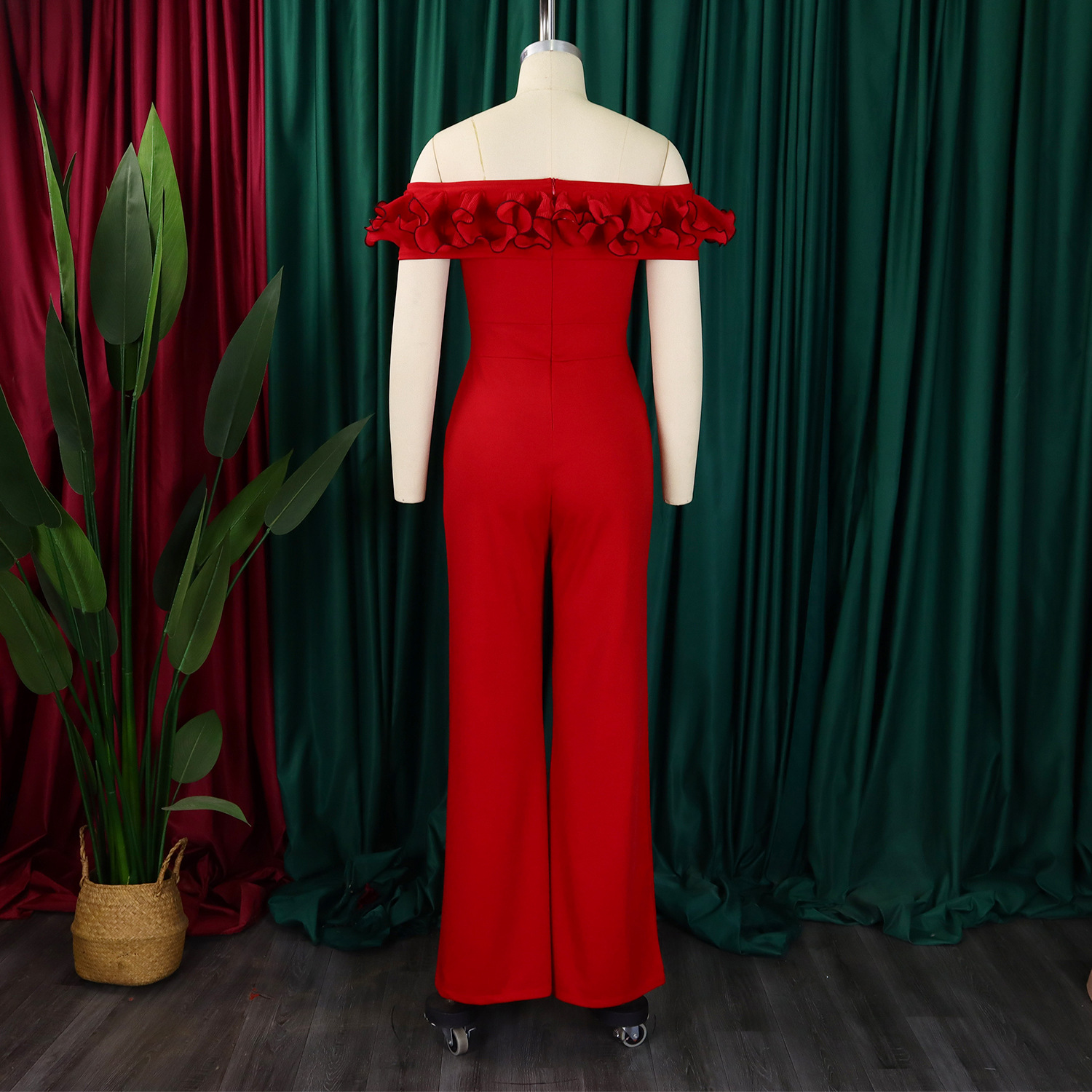 abbigliamento donna sexy attillato tinta unita monospalla arricciato spalle scoperte manica corta tuta commercio estero_voghion.com