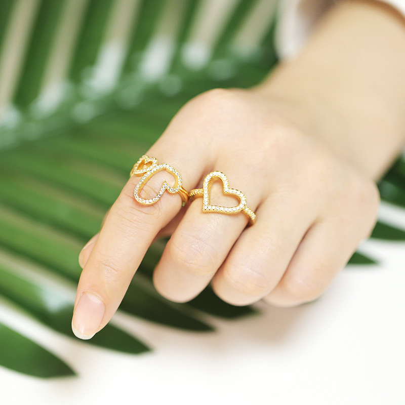 Fashion Geometric Heart Copper Inlaid Zircon Open Ring display picture 7