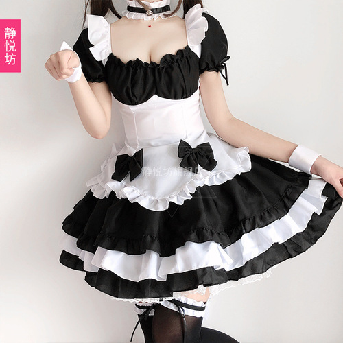 Black and white maid outfit cute cat woman cosplay sexy game play uniform maid dress Lolita dress