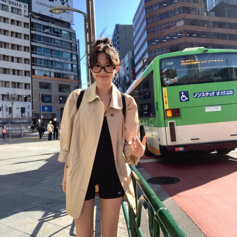 韩国小众thebarnet八奶风衣简约设计感feve同款抽绳长袖外套女|undefined