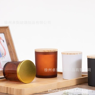 香薰蜡烛杯颜色定做logo可烤花电镀镂空蜡烛台定制竹木盖logo定制