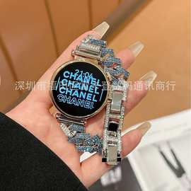 古巴链合金镶钻时尚手表带适用苹果18/20/22mm小米手环345678pro