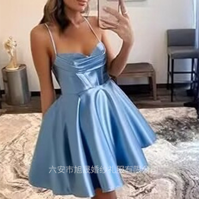 Amazon 2025 New Evening Dress Banquet Performance Princess Dress Spaghetti Strap Satin Women's Homecoming Prom Dress