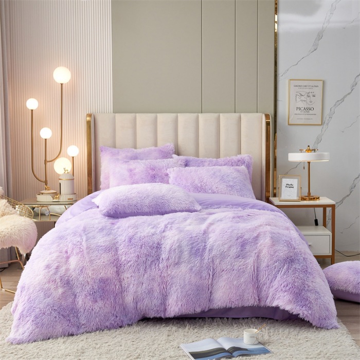 Autumn and Winter Cross-Border Thickened High-Weight Mink Velvet Four-Piece Set Solid Color Pillowcase Duvet Cover Bed Sheet Fitted Sheet Warm Four-Piece Set