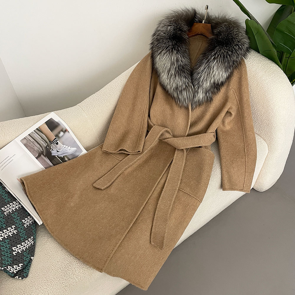 Women's Clothing oversized real fox fur collar double sided wool coat temperament long high end woolen coat_voghion.com
