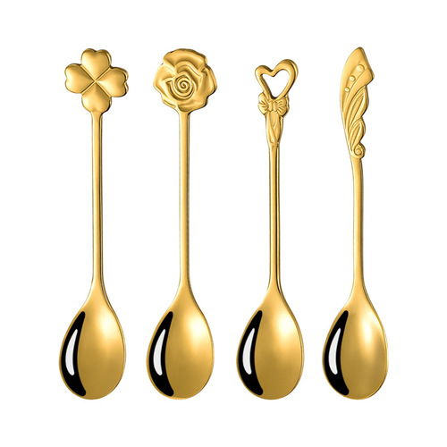 304 stainless steel coffee spoon, creative and cute mixing spoon, Internet celebrity INS dessert ice cream honey spoon, golden table spoon