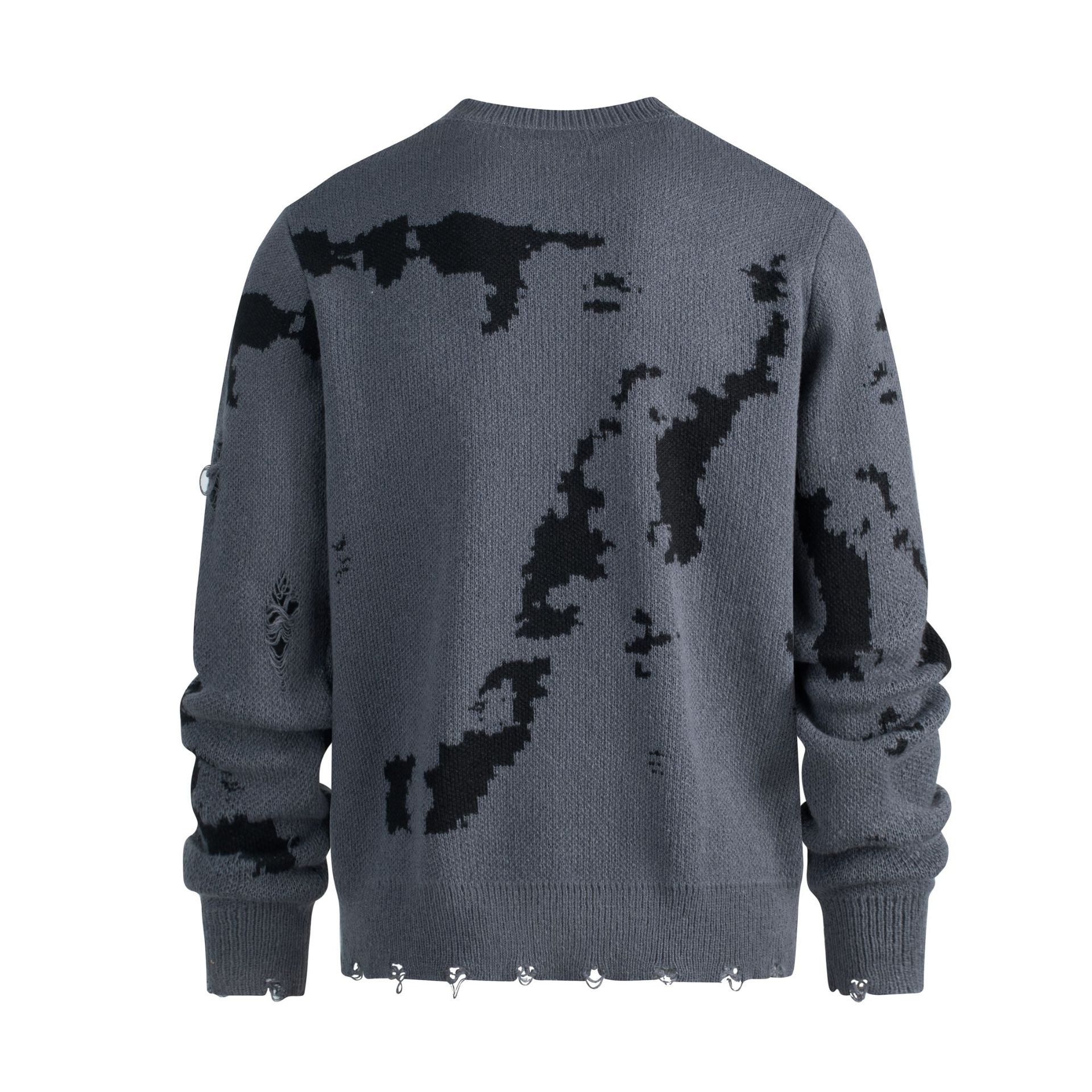 Retro Hip-Hop Graffiti Print Sweater - Unisex Oversized Pullover, Streetwear Casual Knit Top For Men & Women (Black/White, Black/Grey, Black/Blue)_voghion.com