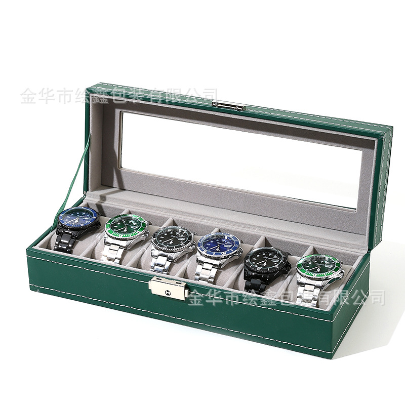 Caja de reloj Venta al por mayor Caja de accesorios de almacenamiento de relojes de alta gama Reloj de cuero spot Caja de exhibición de almacenamiento de ventana transparente