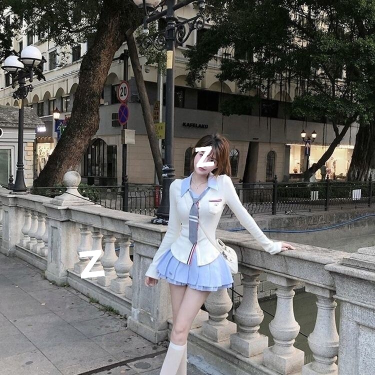 伯恩少女  秋季学院风显瘦设计感假两件上衣百褶半身裙两件套装女|undefined