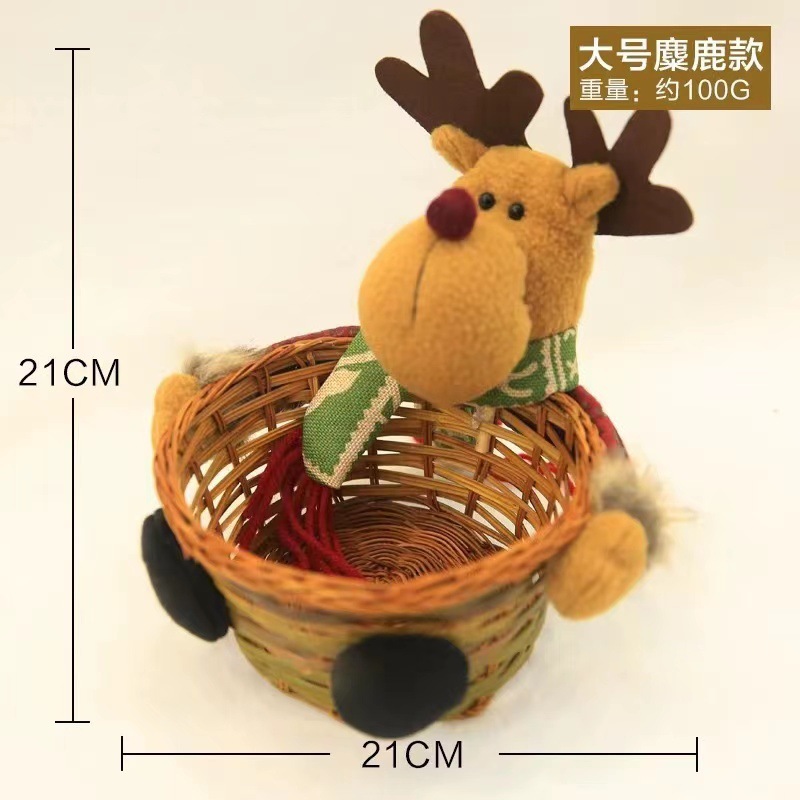 クリスマス装飾品クリスマスキャンディークリスマスイブリンゴバスケット老人雪だるま鹿人形編み竹バスケット置物|undefined