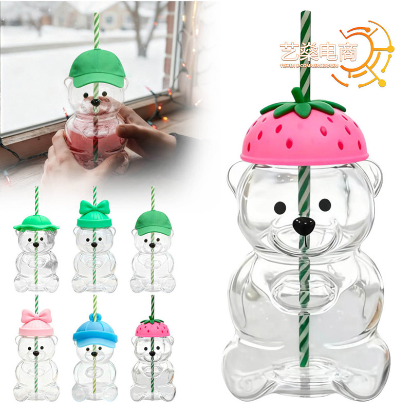 Cross-border Amazon Bearista Glass Straw Cup Teddy Bear Cup Glass Straw Cold Drink Cup in stock Cross-border Amazon Bearista Glass Straw Cup Teddy Bear Cup Glass Straw Cold Drink Cup in stock