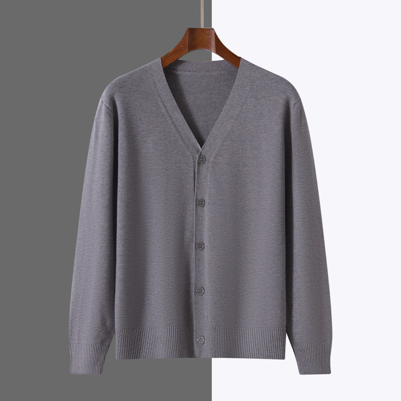 New Autumn and Winter V Neck Knitted Cardigan Jacket Men's Andy Velvet Long Sleeve Loose Large Size Gentleman Men's Sweater Wholesale