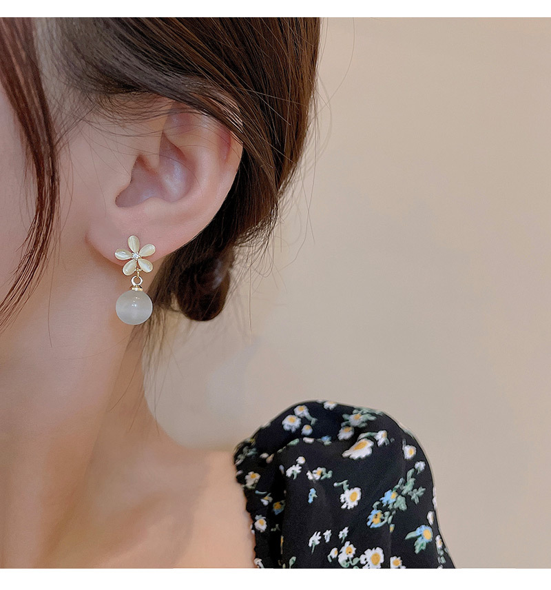 Fashion Flower Copper Inlay Opal Zircon Drop Earrings 1 Pair