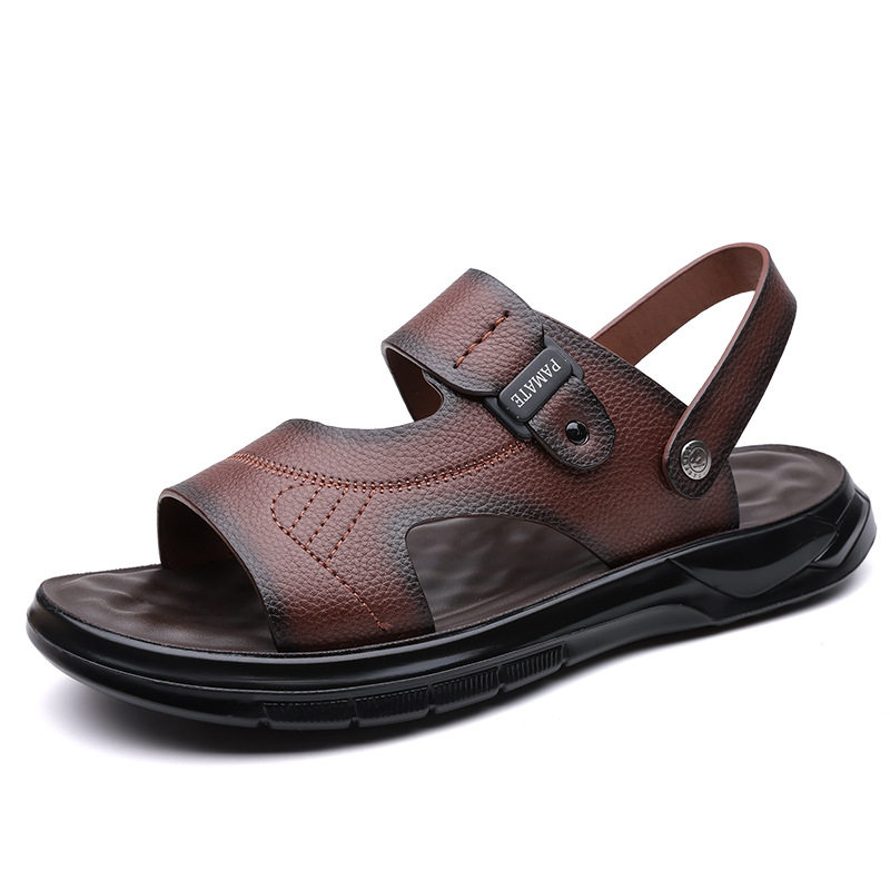 Dép sandal nam đế dày quai ngang, đế mềm đệm latex, thoáng khí chống trượt — Màu nâu, màu đen