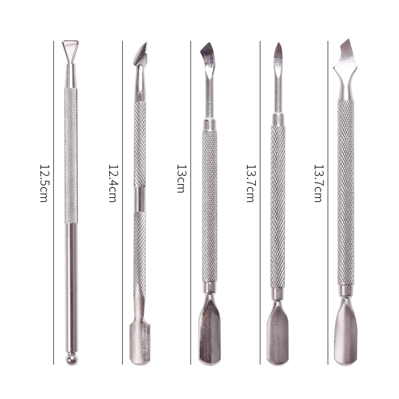 Herramientas de uñas transfronterizas de acero inoxidable empujador de acero grande removedor de uñas empujador de acero de doble cabeza de tamaño pequeño removedor de esmalte de uñas pegamento empuje de piel muerta