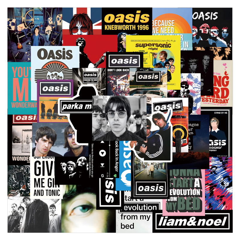 50 British Rock Oasis Band Posters, Trolley Cases, Water Cups, Laptop Phone Cases, Tablet Stickers