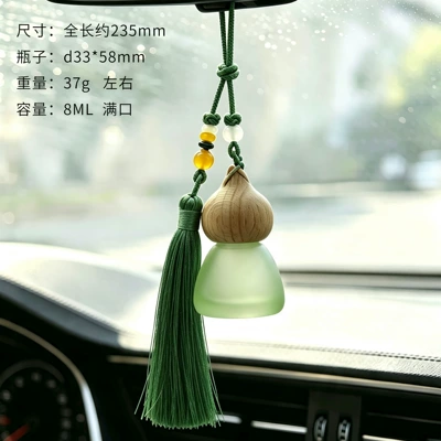 deodorizing perfume empty bottle, Car hanging - green-tassels-matte-green-bottle-pearlized-packaging-tassel-style-pointed-cap-conical-flask-empty-bottle-8ml