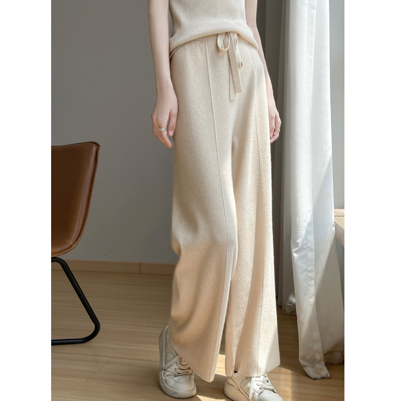 Wool Blend 2026 Autumn and Winter New Women's Wide-Leg Pants High-Waisted Loose Slimming Elastic Waist Knit Long Pants for Outerwear Wool Blend 2026 Autumn and Winter New Women's Wide-Leg Pants High-Waisted Loose Slimming Elastic Waist Knit Long Pants for Outerwear