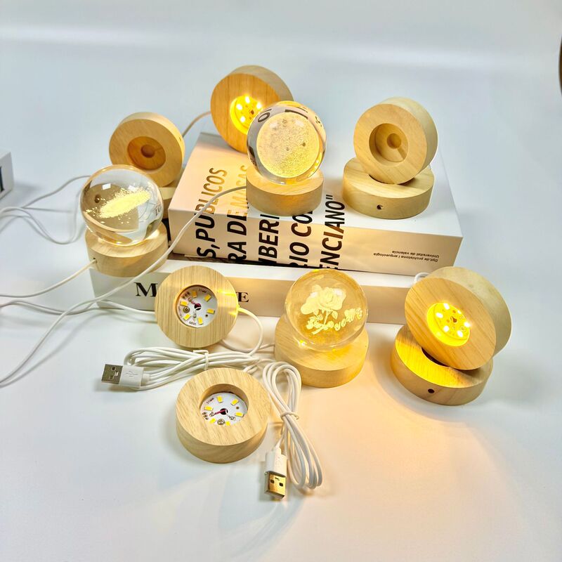 Solid Wood Luminous Base USB Night Light 6cm Rubber Wood Oval Lamp Base with Seven-Color Gradient Solid Wood Luminous Base USB Night Light 6cm Rubber Wood Oval Lamp Base with Seven-Color Gradient
