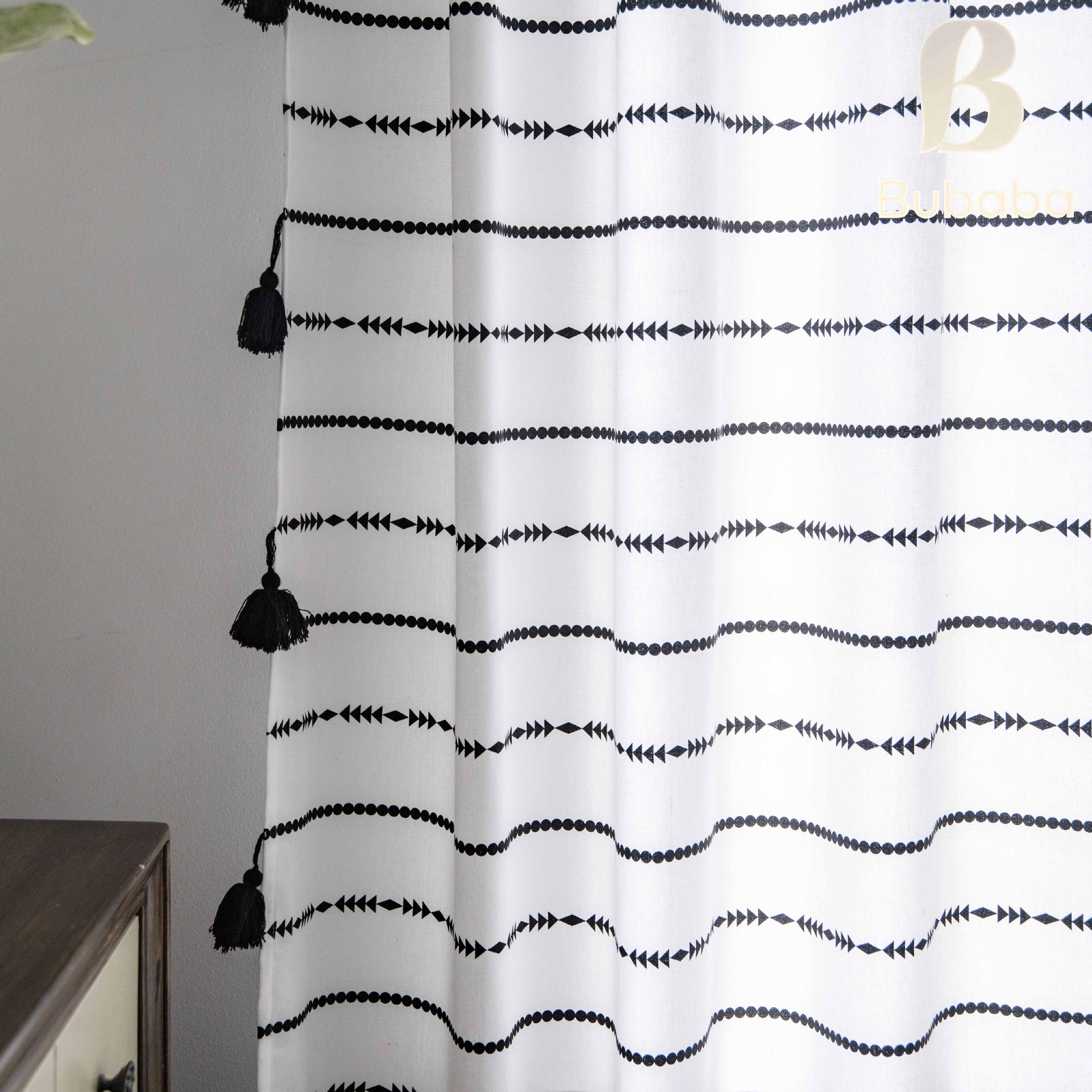 Cortinas de algodão e linho com estampa listrada boêmia, blackout e isolamento térmico para janelas de sacada de quartos, prontas para uso._voghion.com
