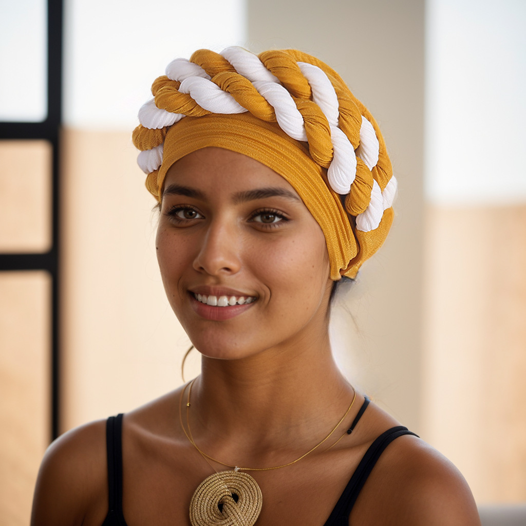 Muslim hat Women's fashion color matching double braid hat headscarf hat_voghion.com
