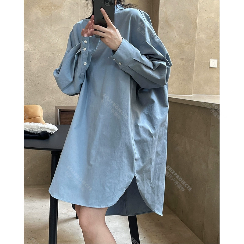 Ранняя весна, новое корейское платье-рубашка с деконструированным дизайном, свободное утягивающее платье-рубашка с круглым вырезом