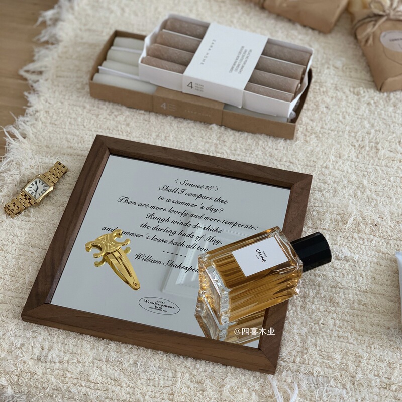 Wooden Decorative English Mirror Ornaments Textured Desktop Makeup Mirror Textured Retro Photo Props Simple