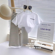 女宝宝时髦两件套夏季新款女童韩版字母短袖条纹阔腿裤休闲套