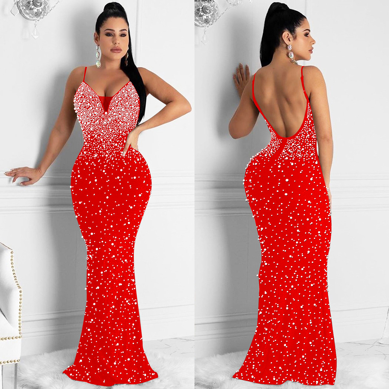 C5852 AliExpress Amazon moda europea y americana de las mujeres rhinestone caliente nightclub sexy Correa vestido sin mangas