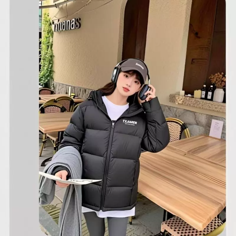 短款连帽美式棉服外套女冬学院风学生新款小个子面包服加厚保暖