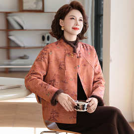 中老年妈妈装棉袄加绒加厚立领棉服女奶奶冬季复古棉衣外套女上衣