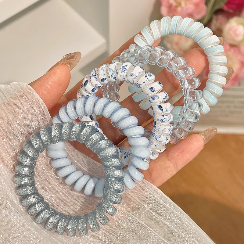 Línea telefónica azul anillo de cabello para mujeres 2025 nueva cuerda de cabeza de alta elasticidad duradera no dañando el cabello banda de goma bola de cabello