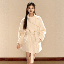 黑色千金风斗篷金属扣短款小个2025秋冬季新款双面羊毛呢大衣外套