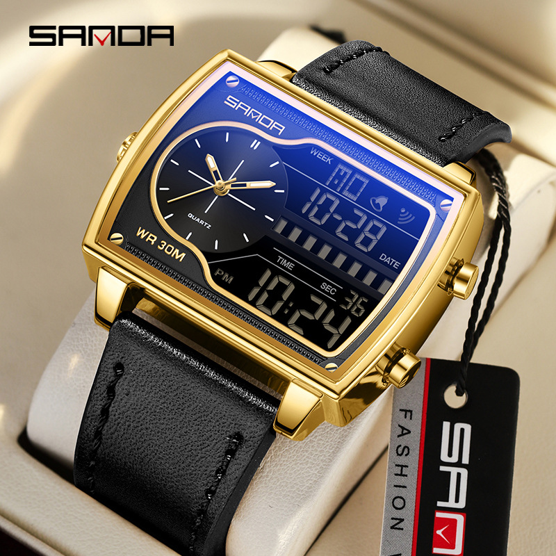 Sanda cuadrado reloj electrónico para hombres transmisión en vivo explosión multifuncional nocturna tendencia reloj electrónico un reloj de generación