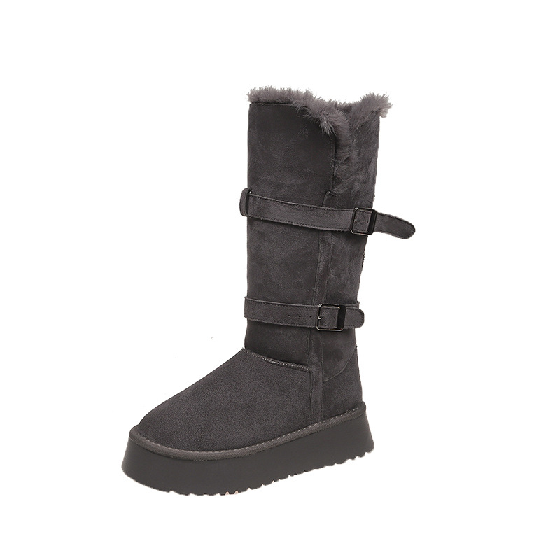 Una solapa de lana de lana de lana de caballo dos botas de altura de botas de algodón de nieve botas de cinturón de rodilla botas de cinturón de cinturón de rodilla del noreste