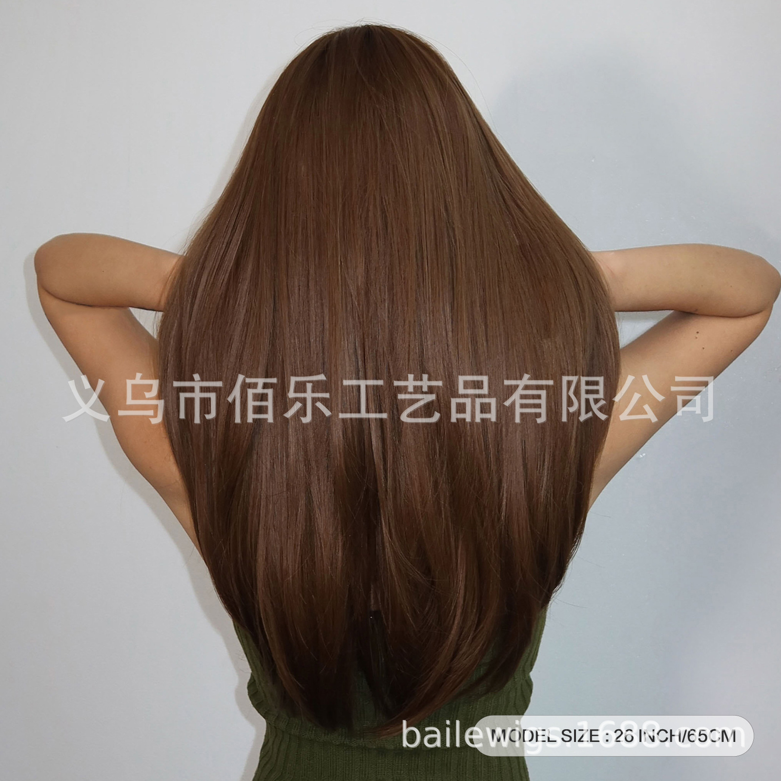Honey tea marrón pelucca negra, cabello recto largo, seda natural realista de alta temperatura, cabello completo al por mayor en stock