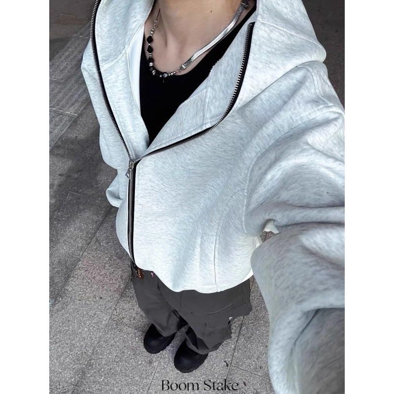 2025 Spring American Heavyweight Stiff Hoodie Sweatshirt, Street Style, Cool and Stylish Couple Zipper Cardigan Jacket for Men