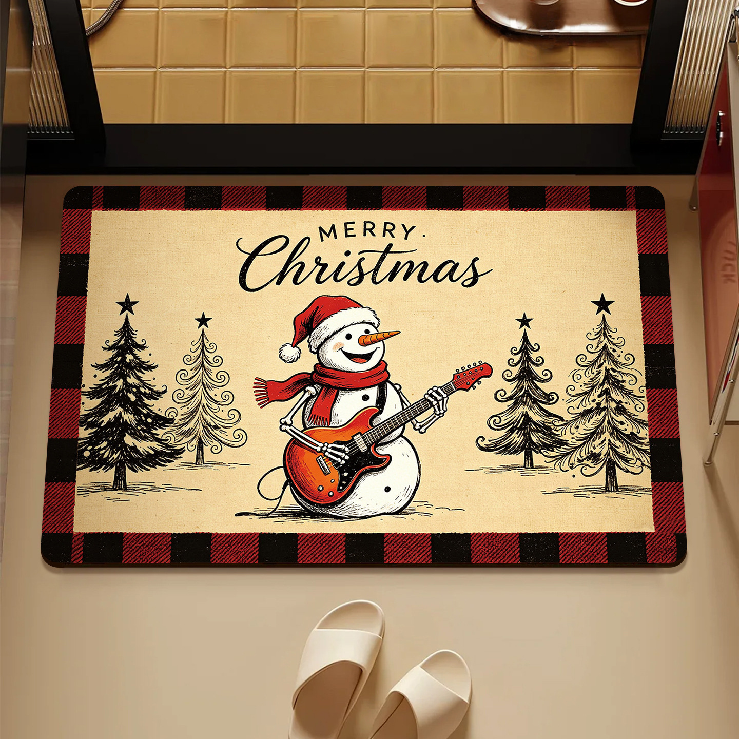 Cross-border Christmas decoration bathroom mat, quick-drying, wear-resistant, non-slip mat for bathroom entrance, diatomite absorbent foot mat
