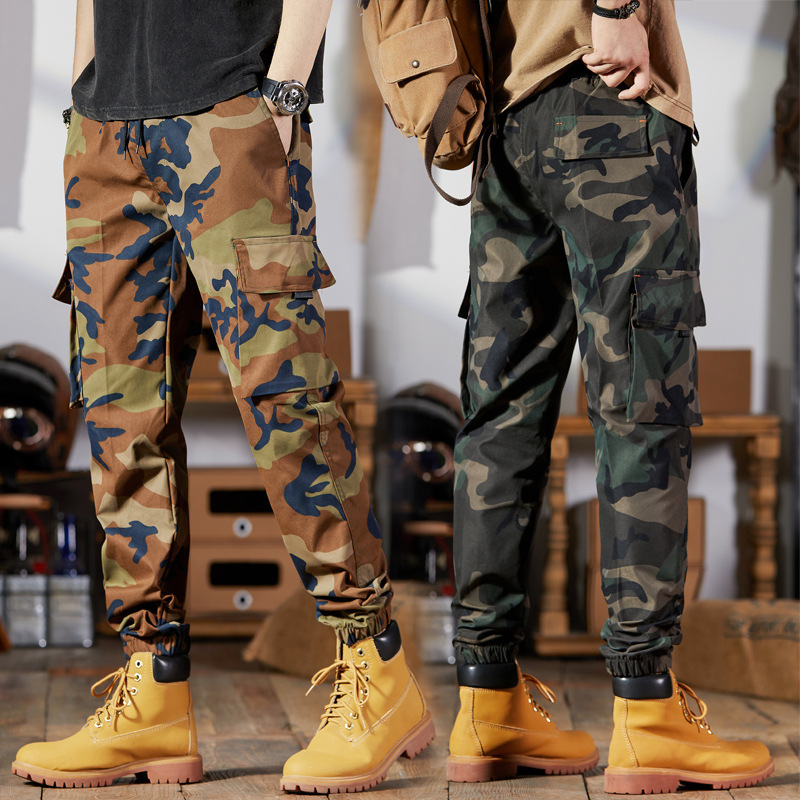 Camouflage Cargo Pants Men Spring Autumn Trendy Loose Jogger Casual Long Pants Outdoor Multi-Pocket Youth Fashion