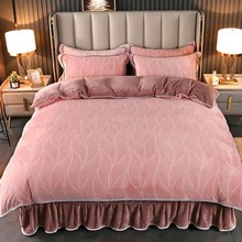 轻奢保暖加厚牛奶绒四件套冬季双面绒被套珊瑚绒防静电三件套