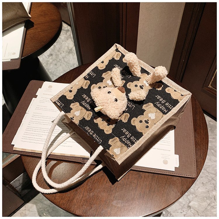 Portable lunch box, canvas bag 2021 new Korean version Instagram college student class bear tote bag undefined