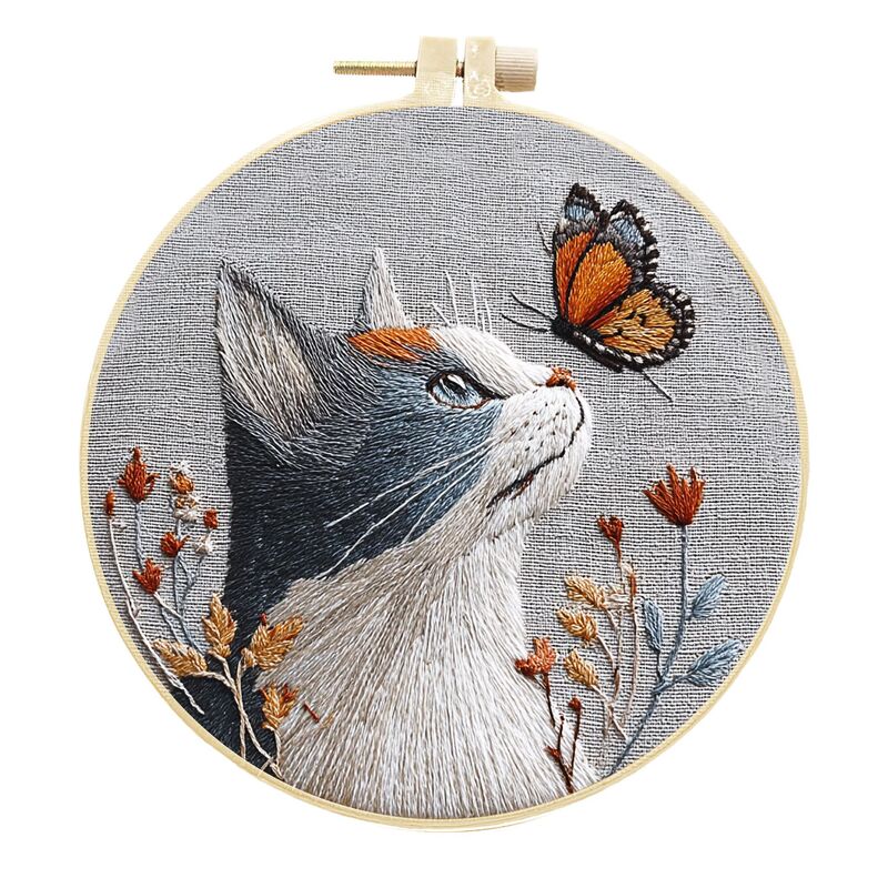 クロスボーダー猫手刺繍 DIY 素材パッケージ初心者手作り簡単 DIY 英語イラスト生地クロスステッチ|undefined