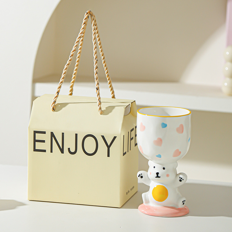 Dibujos animados lindo regalo de cumpleaños pintado a mano taza de helado bebida creativa taza de postre pastel taza de cerámica mesa de aromaterapia