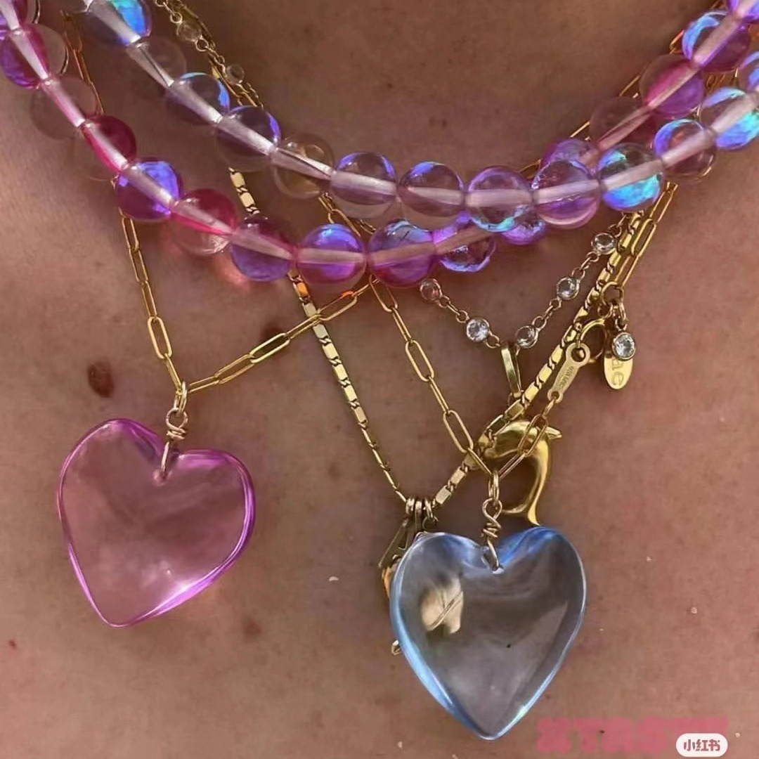 35g Weight glass Pendant Material Pendant Necklace Classification Alloy Chain Material 1 Piece Quantity Daily, Date Occasion glass Material Heart Shape Pattern Women's Gender Handmade Design Sweet Style Sweet Heart Shape Glass Handmade Women's Pendant Necklace 9