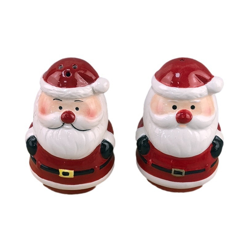 Adornos navideños transfronterizos árbol de Navidad muñeco de nieve cerámica botella de pimienta en polvo decoración de mesa juego de botella de pimienta en polvo creativo