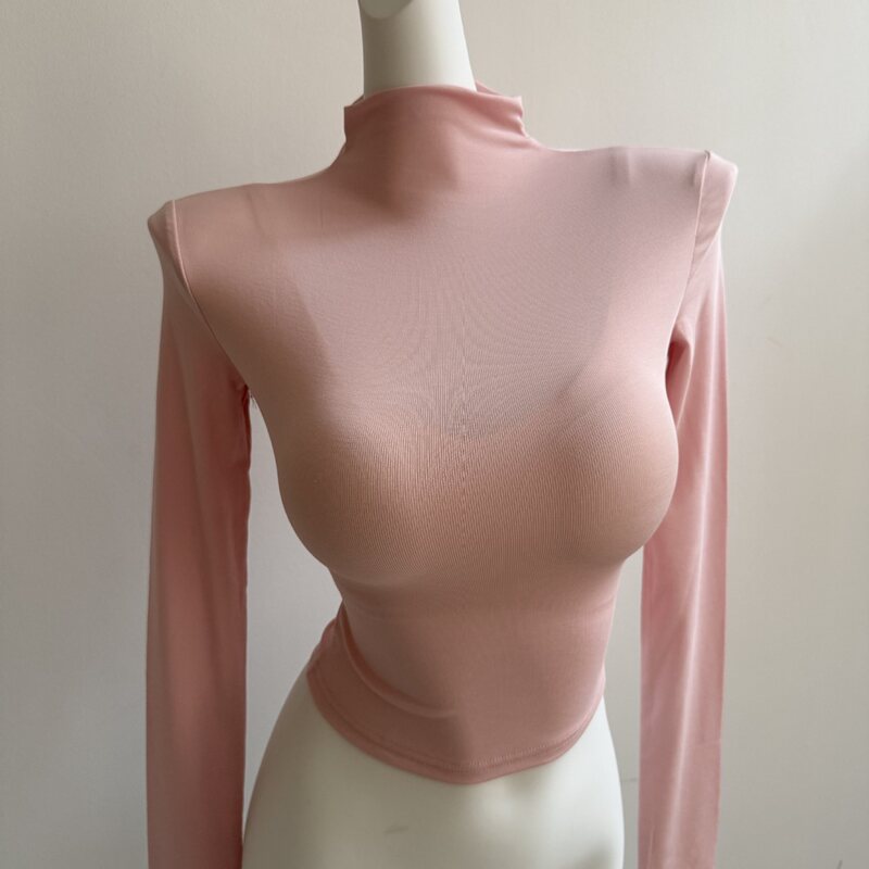 Candy Color~Purely Sexy Tencel Half-High Collar Long-Sleeve T-Shirt for Women, Elastic Slim-Fit Short Base Shirt Candy Color~Purely Sexy Tencel Half-High Collar Long-Sleeve T-Shirt for Women, Elastic Slim-Fit Short Base Shirt