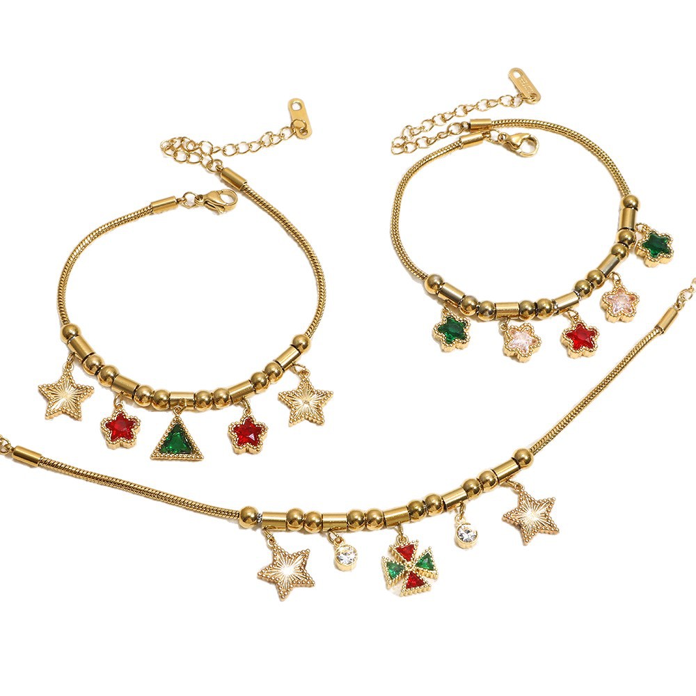 European And American Cross-Border Star Flower Butterfly Stainless Steel New Beaded Bracelet Emerald Zircon Fashion_voghion.com